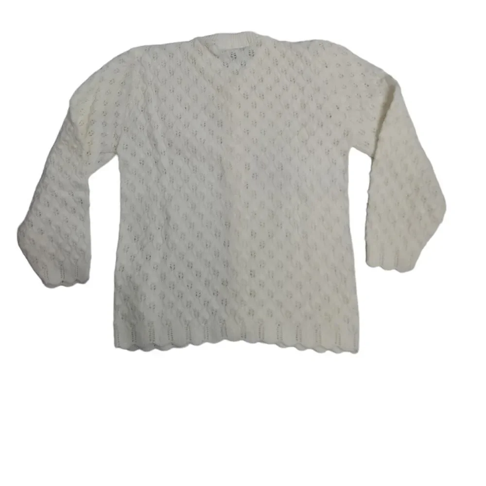 VINTAGE 70s off white cardigan textured‎ button up cottagecore M